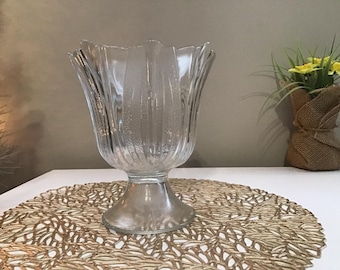 Vintage Footed Clear Glass Bowl or Vase