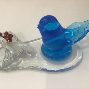 Vintage Blue Glass Bird Figurine Paperweight Leo Ward Bird Desk Accessory Bird Ornament