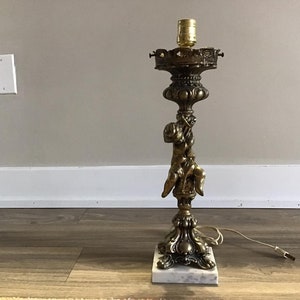 Vintage Hollywood Regency CHERUB Lamp Metal Fine Marble Base Made in Italy