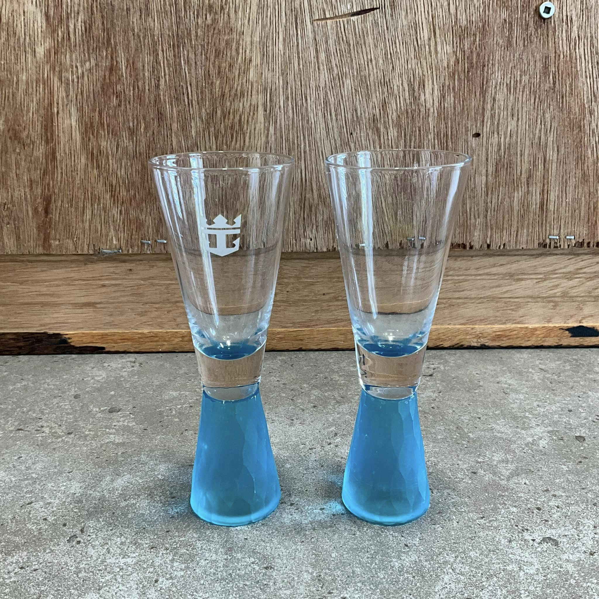 2 Shot Glasses Blue Abstract Base 5" Tall, Set of 2