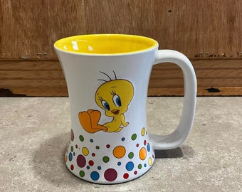 Tweety Bird Coffee Mug LOONEY 3D Mug White & Yellow Warner Bros Polka Dots