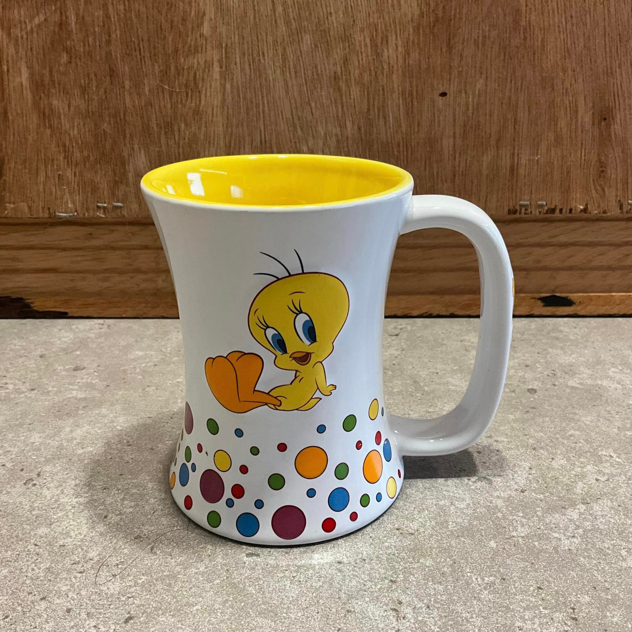 Tweety Bird Coffee Mug LOONEY 3D Mug White & Yellow Warner Bros Polka Dots  - Etsy