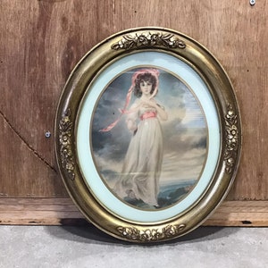 Vintage Pinkie with Oval Gold Floral Frame Made in USA, Picture Frame, Fancy, Wall Pictures, Home Decor, Collectible,