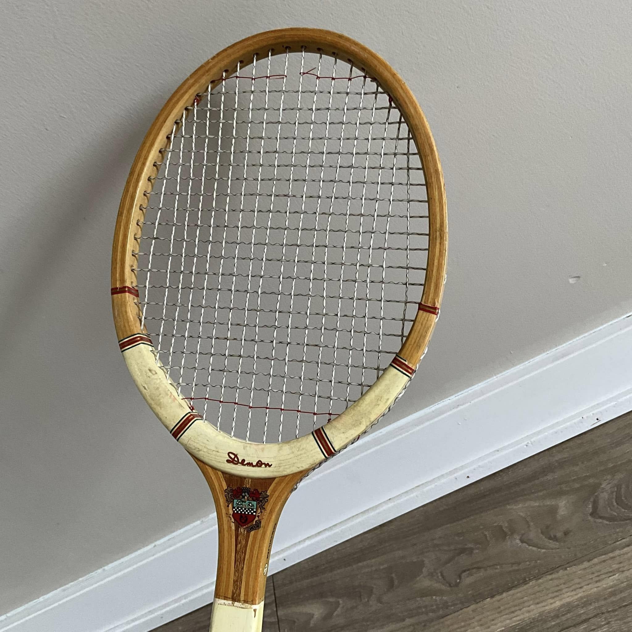 Vintage Slazenger Demon Wood Tennis Racket – Genuine Cowhide Grip, Made ...