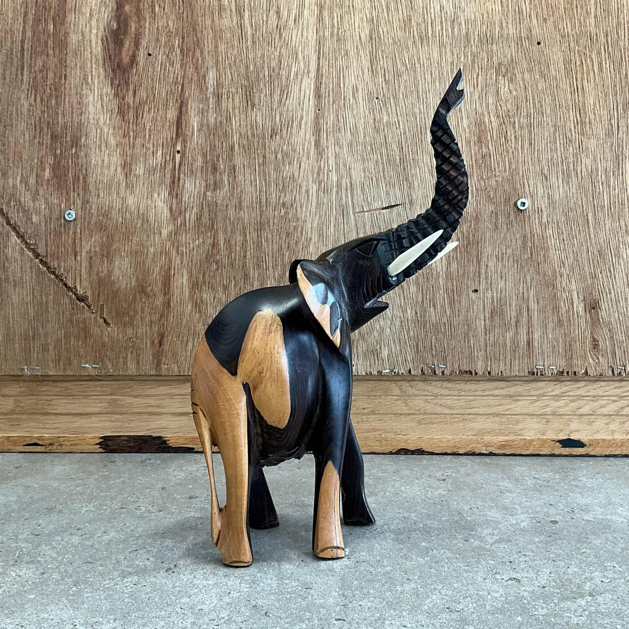 ツートンカラーの木彫りの象の像 - Etsy 日本