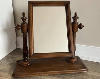 Antique Barley Twist Shaving Mirror: Vintage Wood Tabletop Mirror