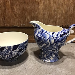 2 Vintage MYOTT SON Bermuda Blue Cream Sugar Bowl and Creamer Set Made in England