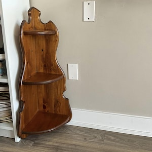 Vintage 3-Tier Wood Corner Curio Wall Shelf Knick Knack
