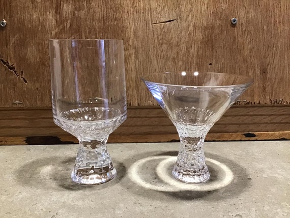 2 MIKASA Nachtmann BROADWAY Glasses, Wine Glass and Martini Glass Clear  Textured Base 