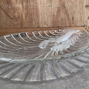 Large Lobster Serving Dish, Clear Glass with Frosted Lobster Seafood Serving Platter 20&quot; Shape of a Shell