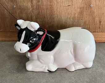 Tarro de cerámica vintage con forma de vaca para galletas, decoración de cocina rústica, que conserva el sonido de los animales.