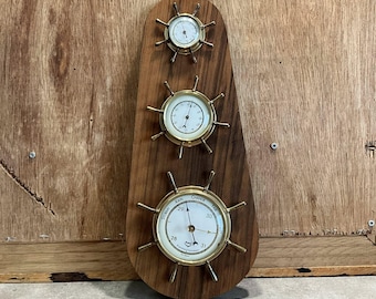 Barometer, thermometer hygrometer in wood, Height 40.5 cm vintage