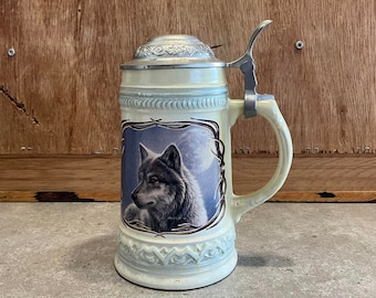 TheWalt ビールジョッキ James Meger Wolf Scene ピューター フリップ