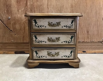 Vintage Florentine Like/Japan Music Wooden Jewelry Box/Chest of 3 Drawers Footed