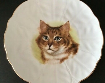 Vintage Royal Staffordshire Bone China England Collection plate With Cat VTG 10”