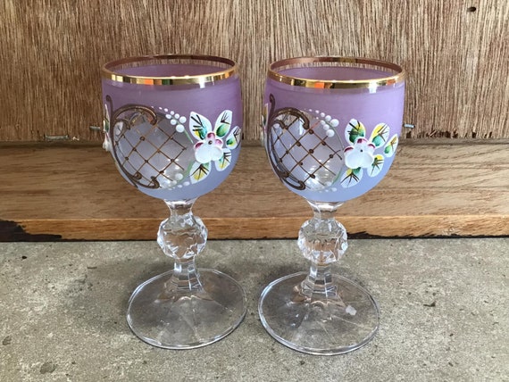 Vintage Bohemia Crystal Liqueur Glasses: Enamel Floral, 24K Gold-plated,  Set of 2 - Etsy
