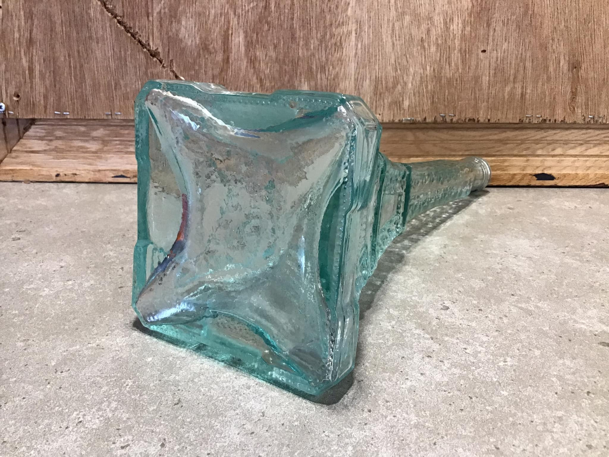 Vintage 70s Eiffel Tower Aqua Glass Bottle Decanter