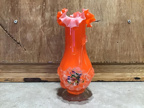 Vintage Art Glass Vase Orange Frilled Italian Murano Style - Etsy Norway