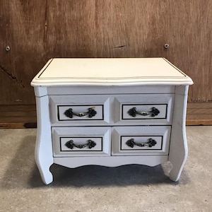 Vintage White Musical Box Jewelry with Red Velvet Lining & Mirror Backed Lid Chest of Drawers Look