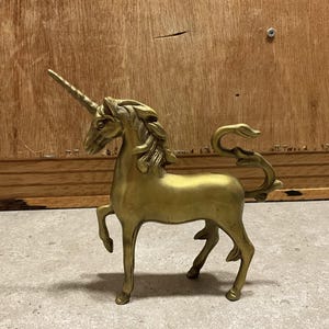 Vintage Brass Unicorn Statue: Hollywood Regency Medieval Decor