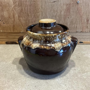 Vintage Roseville Pottery Brown Drip Glaze Crock Pot with Lid Made in USA