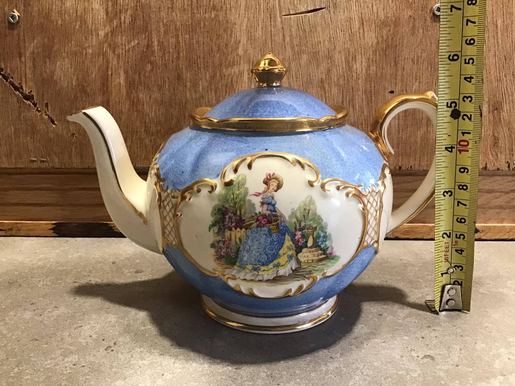 Very Rare Antique Sadler Globe Teapot Blue Crinoline Lady Etsy