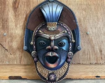 Vintage Aztec Ceramic Mask: Tribal Mayan Inca Wall Hanging