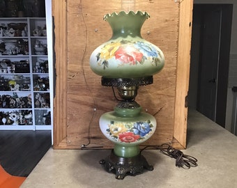 Vintage Floral Table Lamp Mid Century Country Chic Victorian Revival Decor