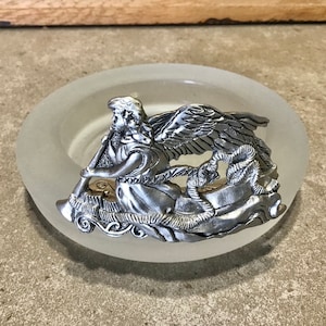 Vintage. Frosted glass with Pewter bowl , Art Deco  decoration.