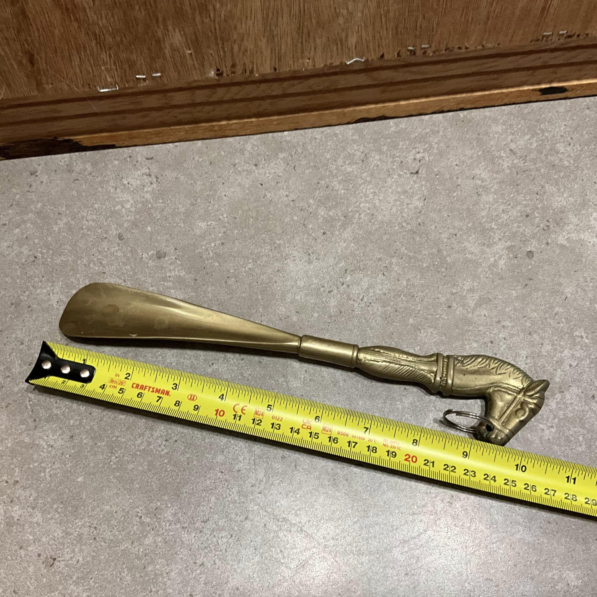 Vintage Solid Brass Horse Head Long Handle Shoe Horn 18\