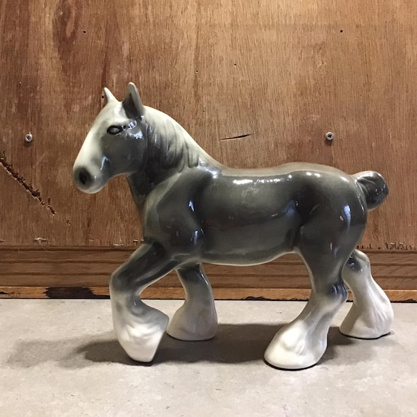 Vintage Ceramic Grey White Horse Figurine, Vintage Horse Statue, Collectible Horse Figure, Horse Lovers Gift