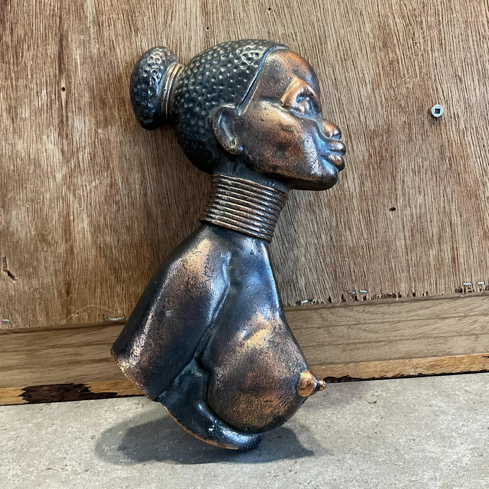 Vintage African Metal Woman Wall Decor: Tribal Home Hanging
