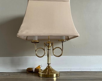 Bouillotte Style Table Lamp with Beige Shade, Candelabra Lamp