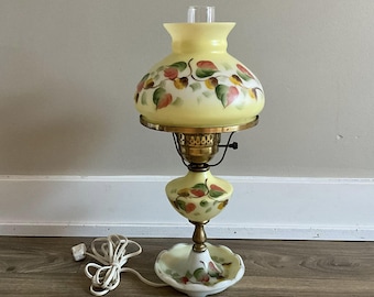 Vintage Floral Glass Hurricane Lamp with Shade