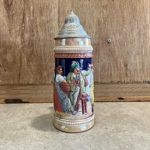 Vintage German Beer Lidded Stein, Vintage Germany Beer Stein, German Beer Stein, Pewter Lid