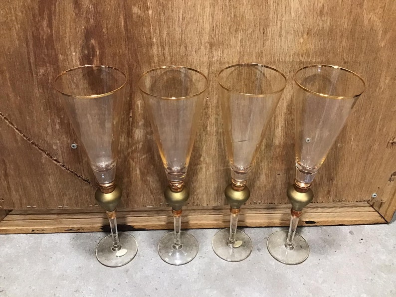 Bicchieri da champagne con stelo gorgogliante color oro e dettagli in vetro ambrato Bicchiere da cocktail in stile Hollywood Regency Great Gatsby immagine 3