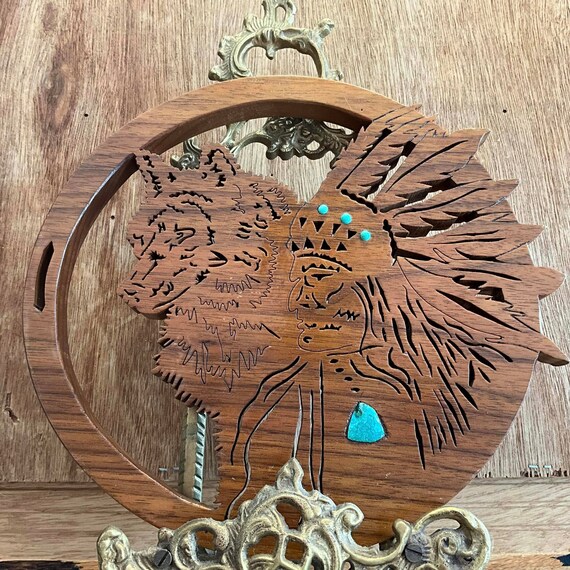 Native American With a Wolf, Carved Wood Wall Art Decor - Etsy Norway