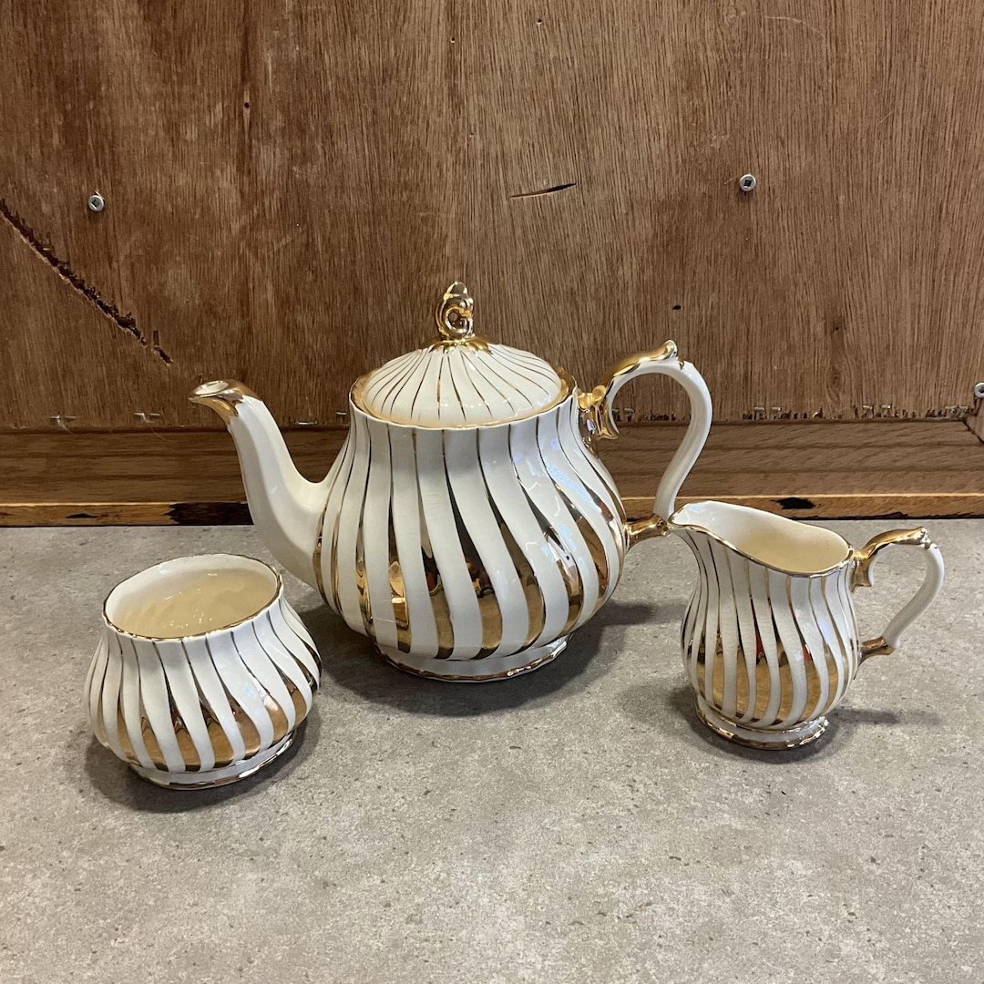 Sadler Tea Set Vintage Sadler Teapot Set: Ivory & Gold Swirl Porcelain, England - Etsy