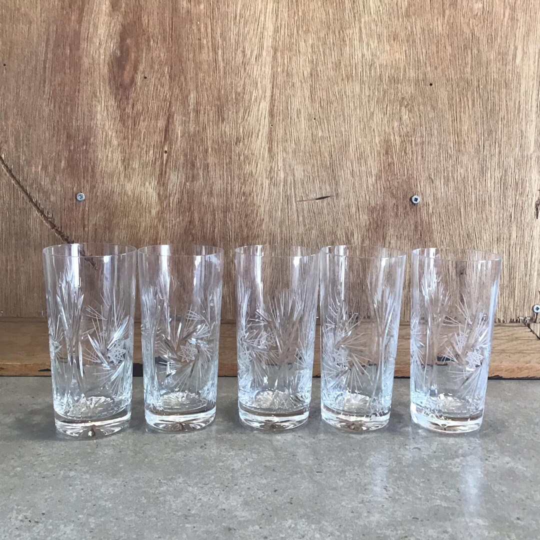 Pinwheel Hand Cut Crystal Water Glasses, Crystal Highball Glasses Etsy