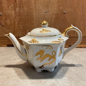 Vintage Sadler Gold Dragon-theepot - zeshoekige Engelse porseleinen theepot - Chinoiserie pagodestijl verguld - Made in England cadeau