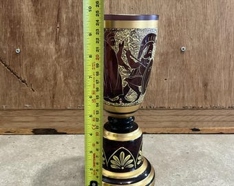 ヴィンテージギリシャデザインの花瓶：24Kゴールドアメジストガラス