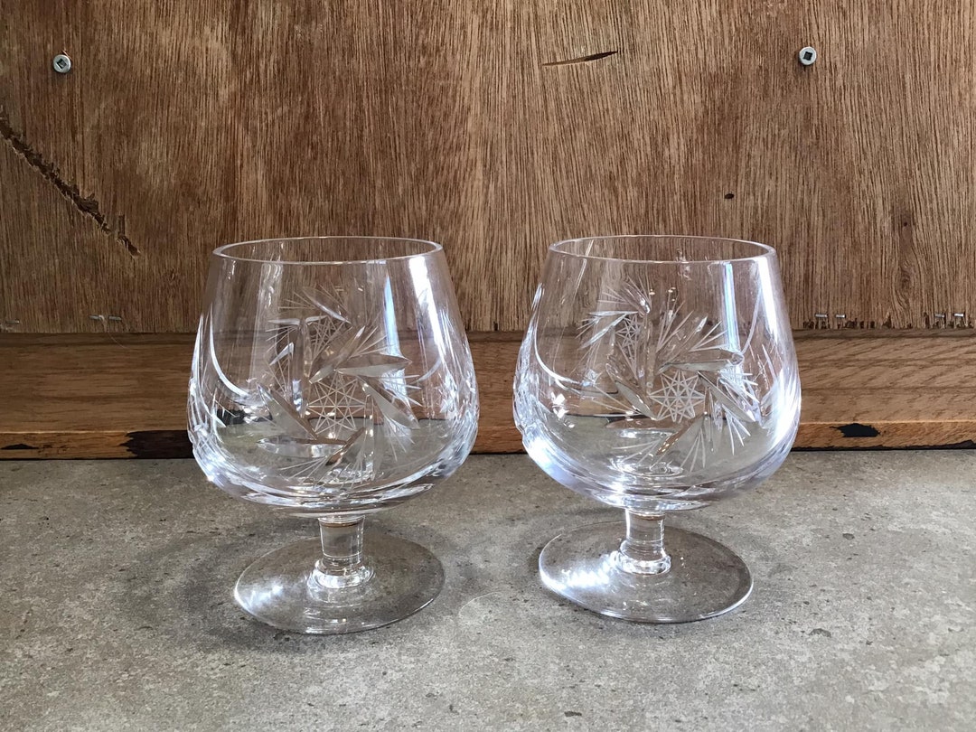 2 Vintage Brilliant Cut Crystal Brandy Snifters Glasses Pinwheel Set of