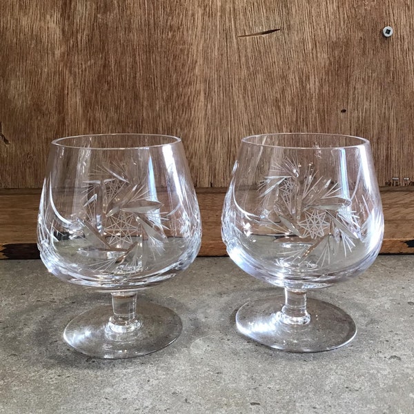 2 Vintage Brilliant Cut Crystal Brandy Snifters Glasses Pinwheel Set of 2 Cognac Brandy Glasses Barware