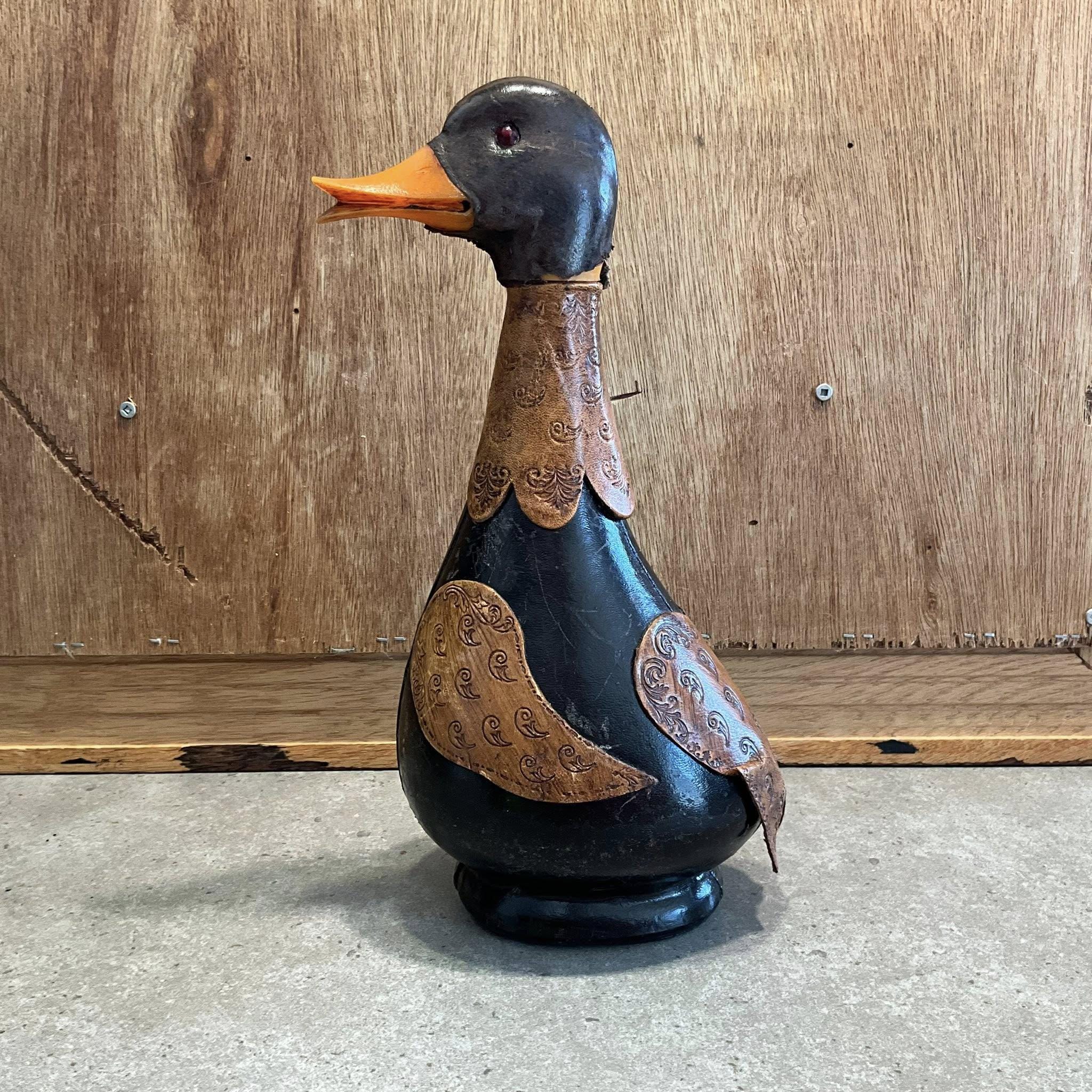 Vintage Italian Leather Wrapped Duck Decanter – 12