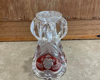 ヴィンテージカット クリア レッド ハート ローズ スモール 花瓶 3.8
