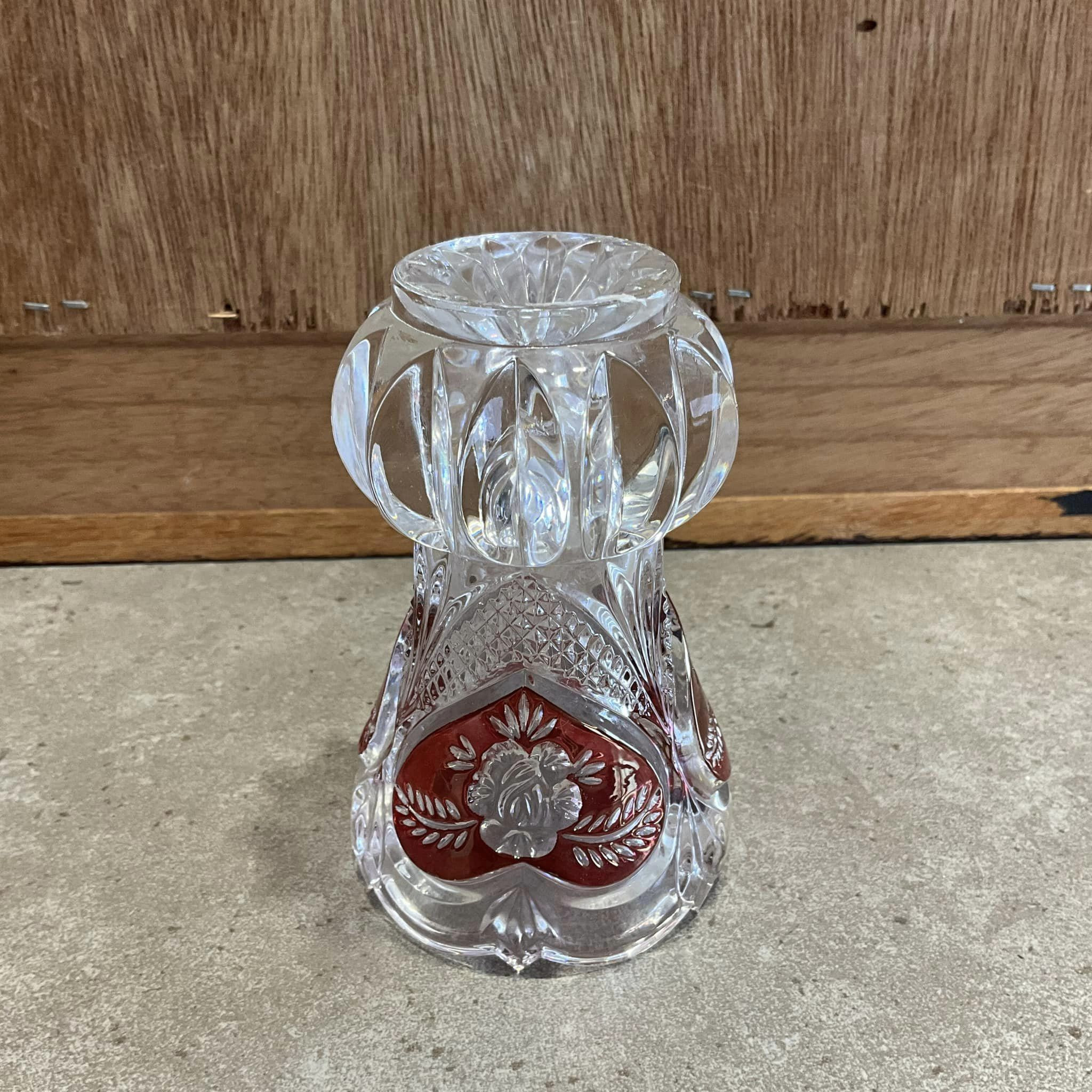 ヴィンテージカット クリア レッド ハート ローズ スモール 花瓶 3.8