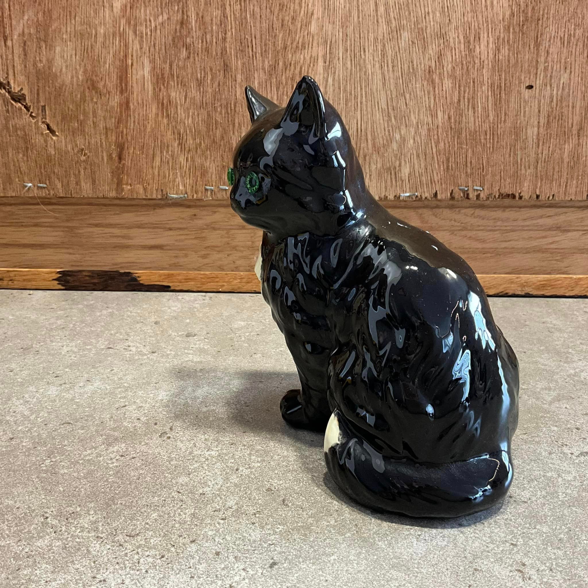 Vintage Black Cat With Green Eyes, Black Cat Figurine