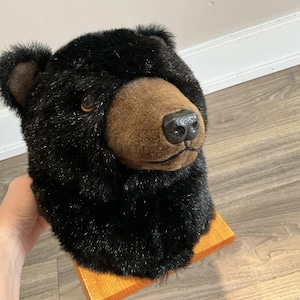 Plush Bear head Wall Decor with Wood Base  Wild Animal - Wall Mount