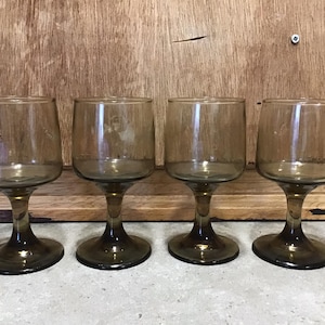 4 VINTAGE | Tawny Smoky Glass | Barware Wine Glasses | MCM Barware Retro Bar