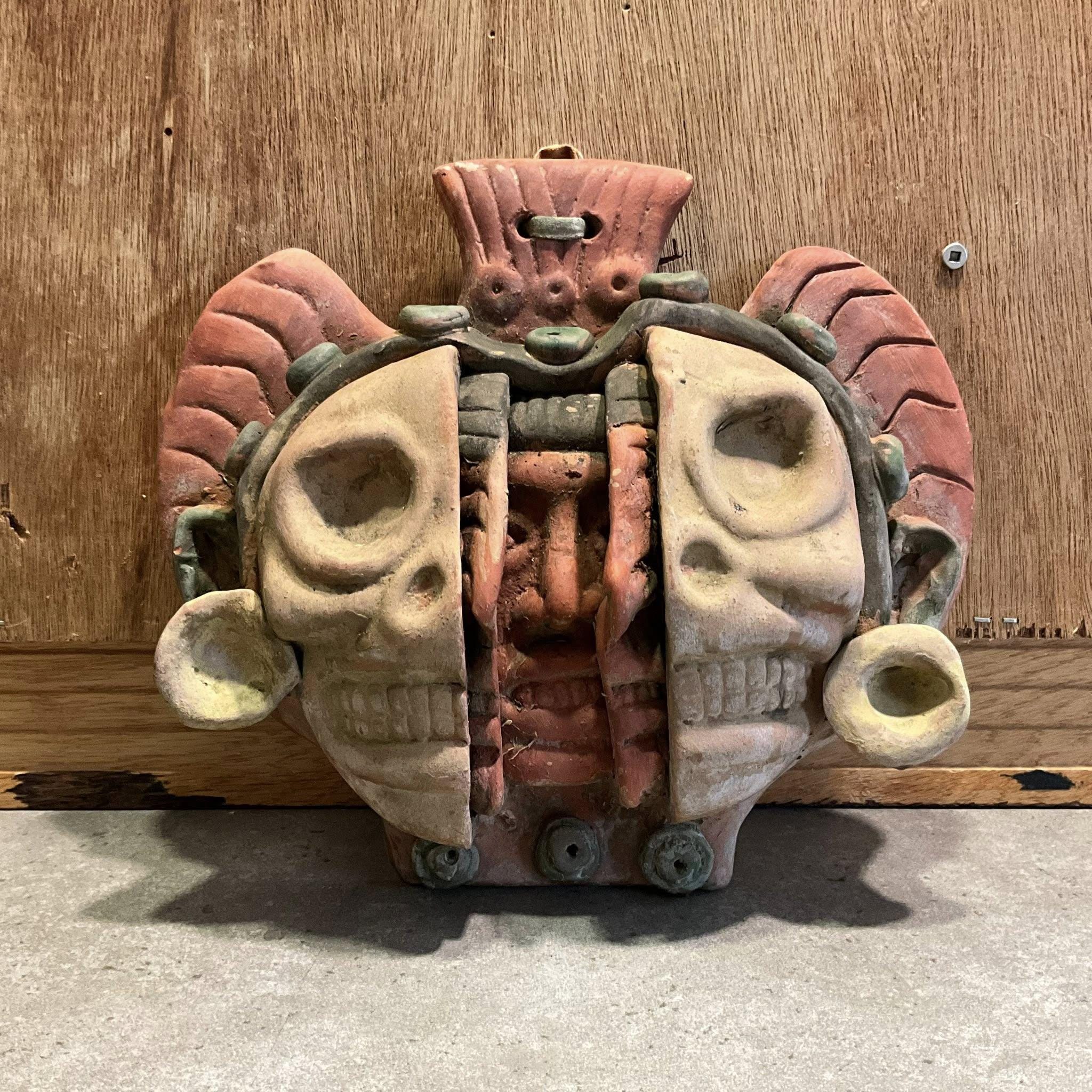 Aztec Three Ages of Man Clay Mask, Mayan Pottery Art, Terracotta